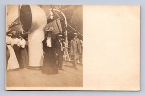 RPPC ON BOARD FRIESLAND SHIP PHILADELPHIA PA WOMAN HAT REAL PHOTO POSTCARD 1907@
