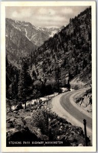1930's Stevens Pass Highway Washington Posted Pines Mountains Postcard