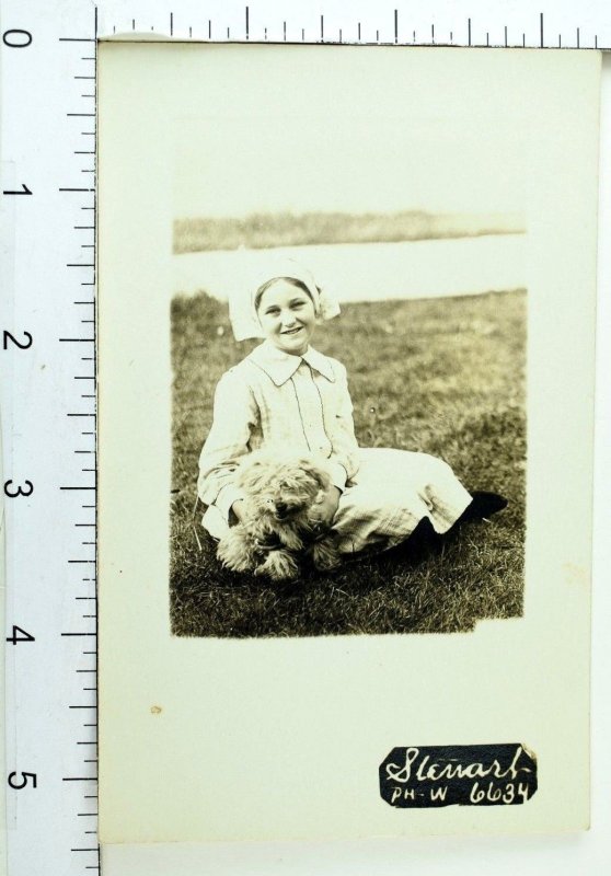 Circa 1910 RPPC Cute Young Nurse With her Cute Fluffy Dog Adorable Postcard P34