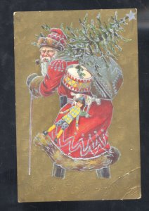 VICTORIAN ERA SANTA CLAUS RED ROBE CHRISTMAS VINTAGE POSTCARD LARGE SANTA GOLD