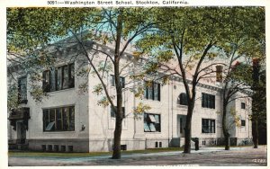 Stockton California, Washington Street School Campus Building Vintage Postcard
