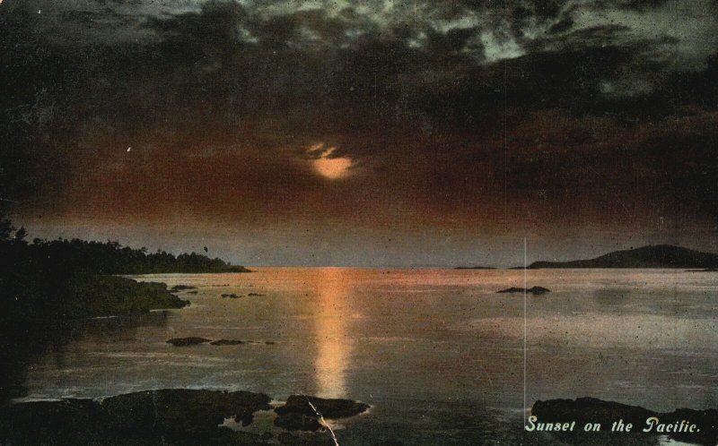Vintage Postcard Sunset On The Pacific Beautiful Picturesque Color Of The Ocean 