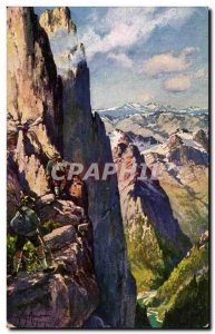 Old Postcard Fancy Mountaineering Mountain Climbing