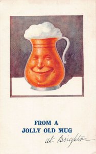 Greetings from a Jolly Old Mug Anthropomorphic Beer Mug Smile postcard C354
