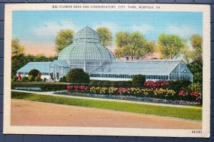 Vintage Postcard 1930-45 Flowers & Conservatory City (Lafayette) Park Norfolk VA