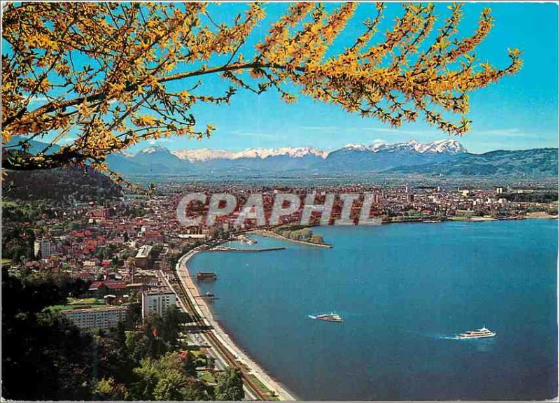 Modern Postcard Bregenz am Bodensee gegen Schweizer Berge Vorarlberg Austria