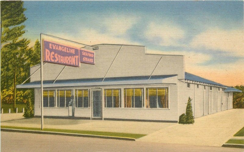 Linen Roadside Postcard Evangeline Restaurant, Pascagoula MS Jackson County