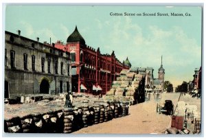 c1910's Cotton Scene On Second Street Macon Georgia GA Posted Bales Postcard