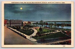 1939 Confederate Park Mississippi River By Moonlight Memphis TN Posted Postcard