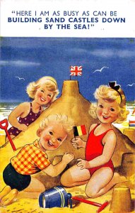 Sand Castle Kids Beach Union Jack Flag Bamforth Seashore Kiddy Series postcard