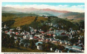 Vintage Postcard Bird's Eye View Of City Looking North Montpelier Vermont VT