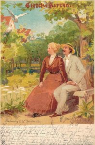 Romantic Couple In Love Enjoying Outside Vintage Postcard 08.35