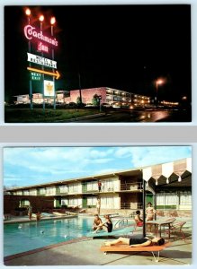 2 Postcards LITTLE ROCK, Arkansas AR ~ Day/Night COACHMAN'S INN Roadside c1960s