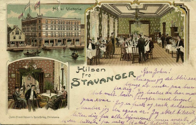 norway norge, STAVANGER, Hotel Victoria, Interior (1908) Litho Postcard