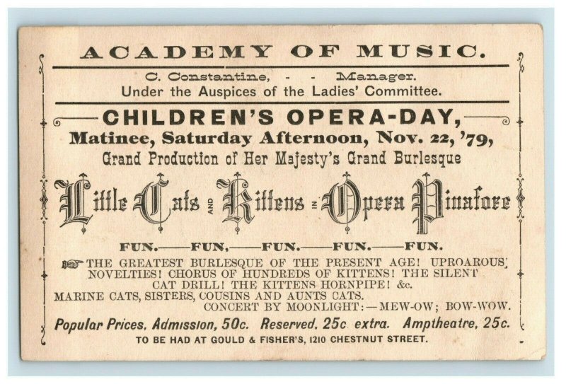 1870's Academy Of Music Little Cats & Kittens Opera Pinafore Cat Sailors P165 