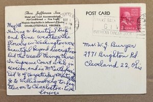 POSTCARD 1954 USED - THOS. JEFFERSON INN, CHARLOTTESVILLE, VA.