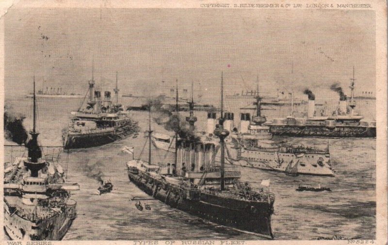 Imperial Russian Navy Battleship Fleet in Harbor RARE c1904 Postcard