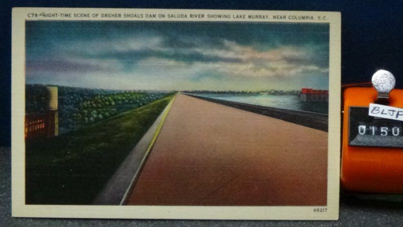 STD Vintage Night Scene Dreher Shoals Dam Saluda River Columbia South Carolina U