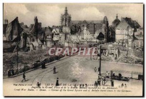 Postcard Old Army Douai corner from the Grand Place and Rue bellain fire by t...