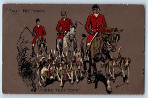 1907 Tally Ho Series Hunting Dogs Men Horse Riding Tuck Posted Antique Postcard