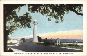 BILOXI MS West Beach Lighthouse Old Postcard