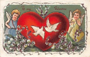 H89/ Valentine's Day Love Holiday Postcard c1910 Glitter Cupid 35