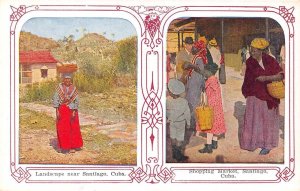 Santiago, Cuba  WOMAN/Basket On Head/HOME & Shopping Market~Children  Postcard