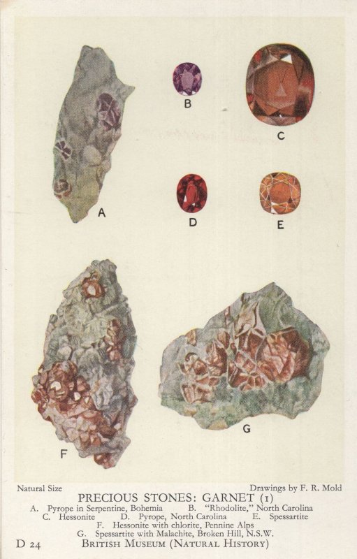 Precious Stones Garnet Old Crystals British Museum Postcard