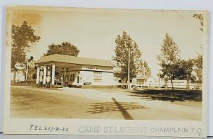 Canada Camp St-Laurent Champlain Esso Gasoline Pumps Restaurant RPPC Postcard K4