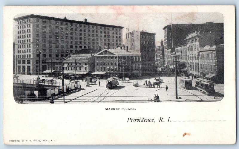 c1905's Market Square Horse Drawn Wagon Trolley Providence Rhode Island Postcard