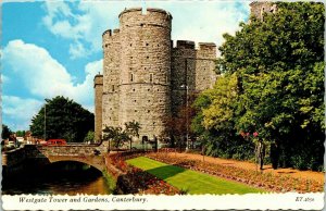 Westgate Tower Gardens Canterbury Old Car VTG Postcard Valentine UNP Unused 