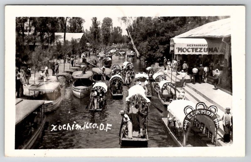 Mexico Xochimilco Restaurant Gondolas Floating Gardens  Real Photo Postcard C35