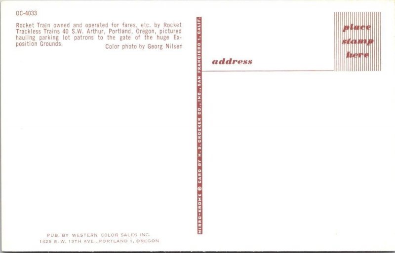 Portland, OR Oregon ROCKET TRACKLESS TRAIN Exposition Grounds ca1950's Postcard