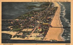 Vintage Postcard 1949 Air View Looking North From Inlet Ocean City Maryland HPC