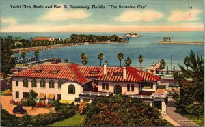 Yacht Club Basin & Pier St. Petersburg FL The Sunshine City Postcard PC44