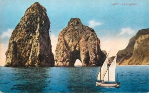 Italy sail & navigation themed postcard Capri sailing vessel rock formation