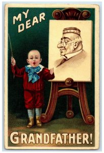 c1910's Little Boy My Dear Grandfather Paint Jewish Embossed Antique Postcard