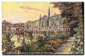 Old Postcard Menton The City And The Quai Between The Palms