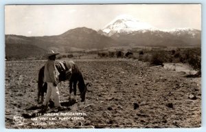 RPPC VOLCANO POPCATEPETL, Mexico ~ Distant View MAN & HORSE c1950s  Postcard