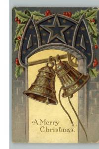 Christmas Embossed Bells Holly Berry c1910 Postcard