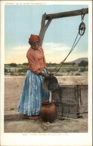 Native American Woman at Water Well - Detroit Publishing c1910 Postcard