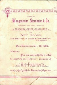 Victorian Trade Card San Francisco CA 1885 Wagenheim Sternheim & Co Pottery M10