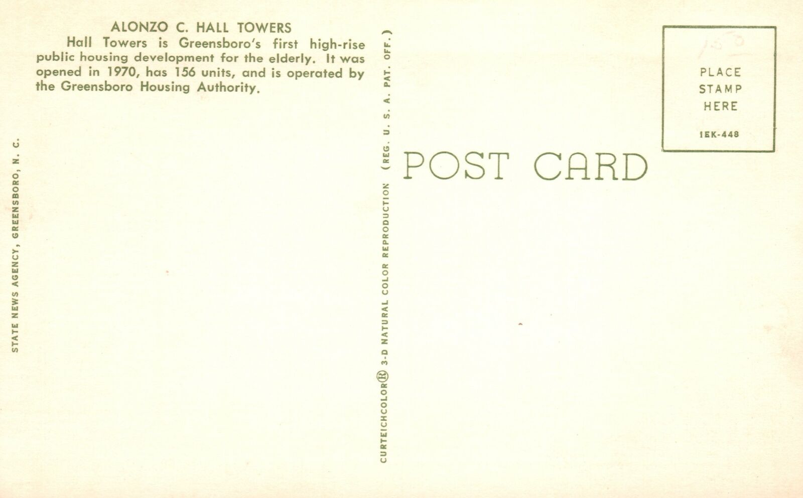 Vintage Postcard View of Alonzo C. Hall Towers Greensboro North