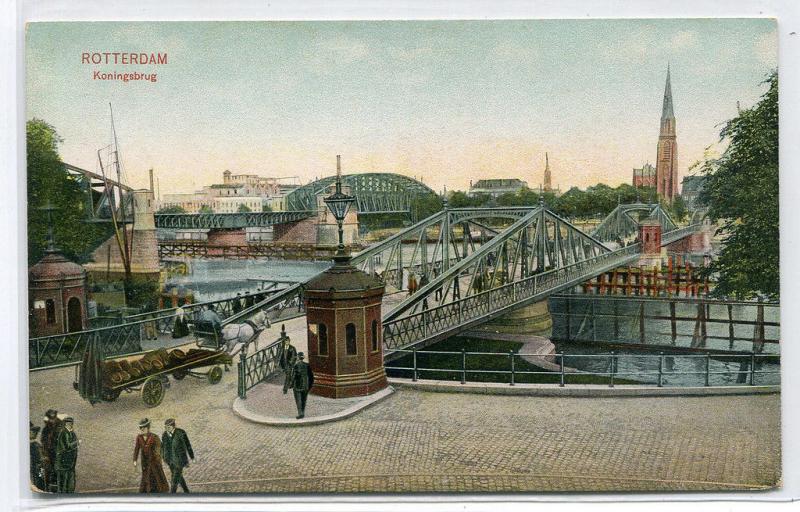 Koningsbrug Bridge Rotterdam Netherlands 1910c postcard