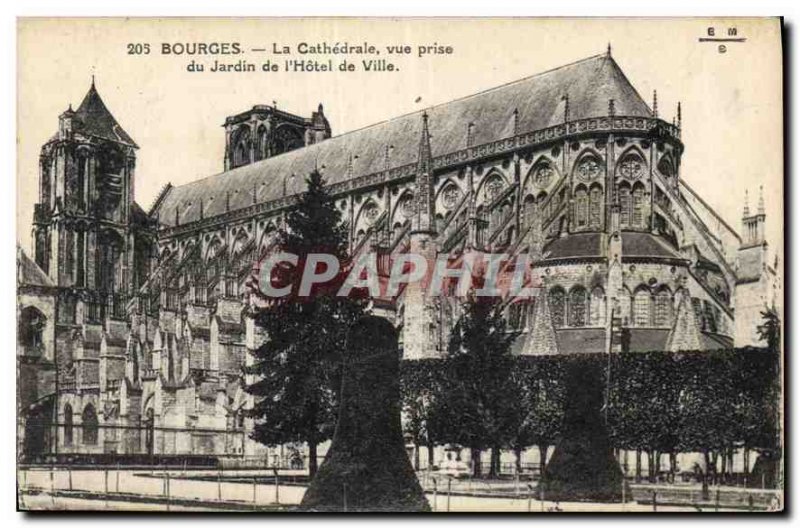 Old Postcard Bourges La Cathedrale view from the Garden of the Hotel de Ville