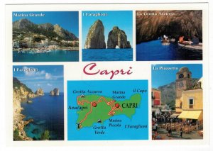 Italy 2010 Unused Postcard Capri Island Map Views Rocks Cave