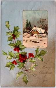 1908 A Merry Christmas To You Landscape Snow-Capped Home Posted Postcard