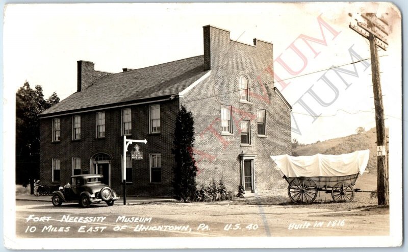 c1930s Uniontown, PA RPPC Fort Necessity Museum Real Photo Ford Car Wagon A193