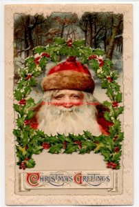 Christmas, Winsch Projection, Red Robe Santa Inside Holly Wreath