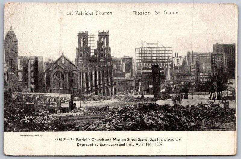 Vtg San Francisco California CA St Patricks Church 1906 Earthquake Fire Postcard